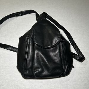 Tignanello black leather backpack purse, Zip Closure, Soft Leather, Y2K, Preppy